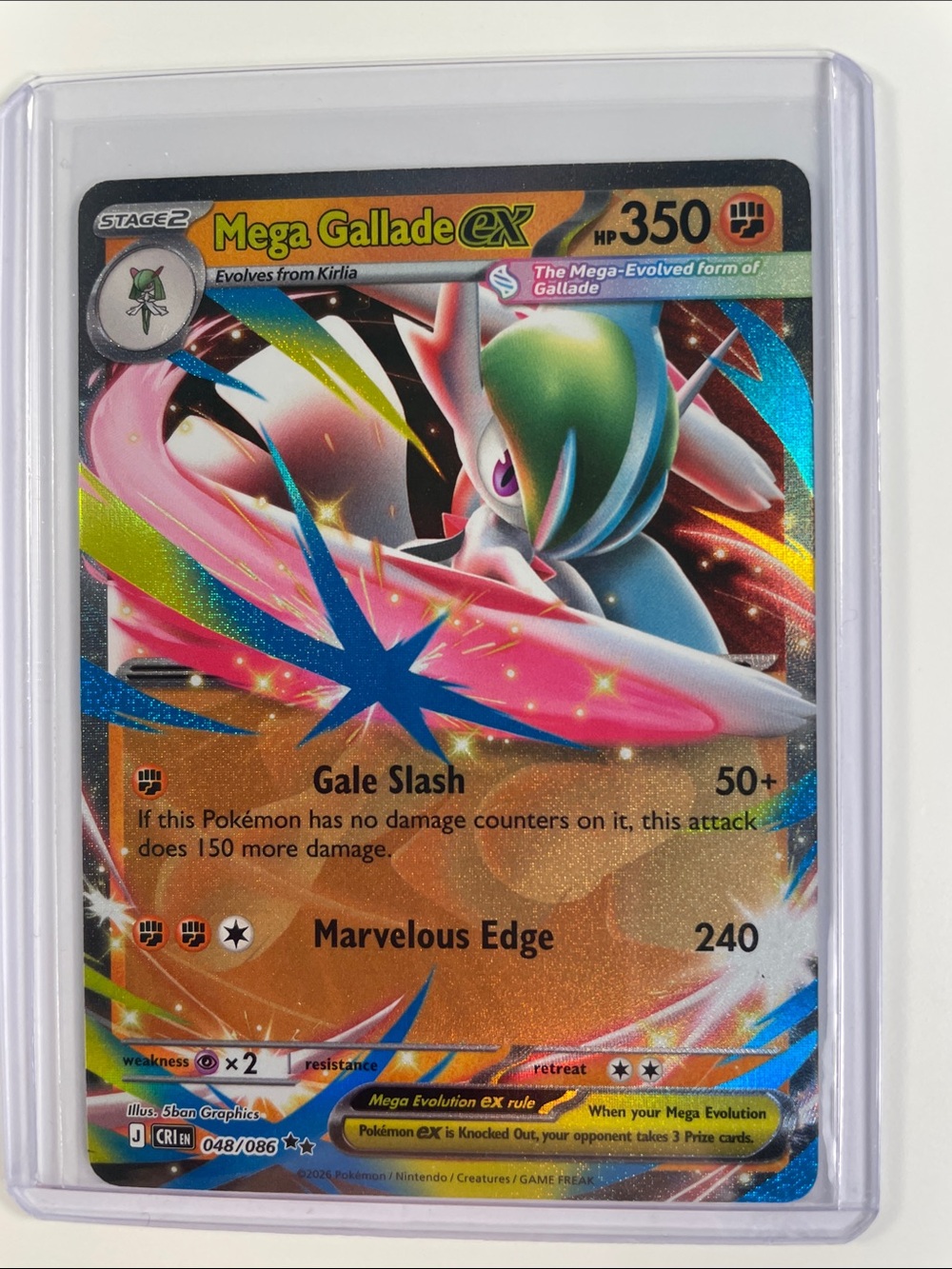 Pokemon Mega Gallade EX Card - green, pink, blue, gold